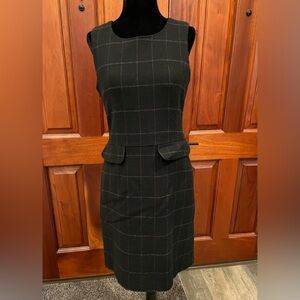 VTG AKA Eddie Bauer Womens Size 4 Wool Sheath Dress Black Striped Grid Lined EUC